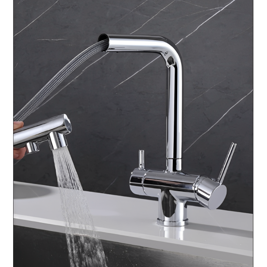 Τρίοδη Βρύση Κουζίνας Chrome Ντουζ Stocco ST-7501c