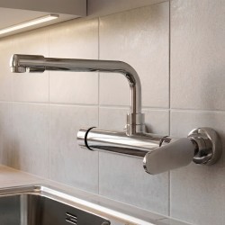 Επιτοίχια Βρύση Κουζίνας Chrome Χαμηλή Full Brass Bonken HT-6125