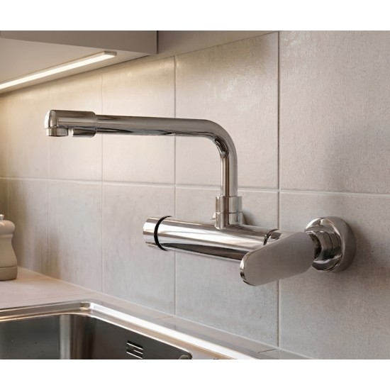 Επιτοίχια Βρύση Κουζίνας Chrome Χαμηλή Full Brass Bonken HT-6125