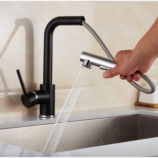 Μπαταρία Κουζίνας Μαύρη Συρομενο Ντους  SUS304 Bonken HT-1335