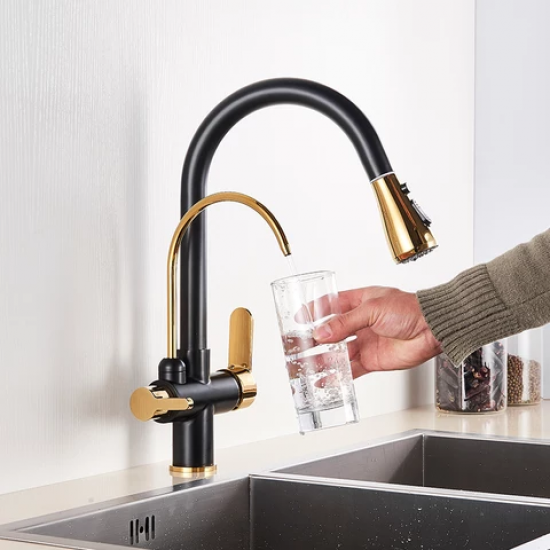 Τρίοδη Μπαταρία Κουζίνας Gold-Black Bonken HT-1664