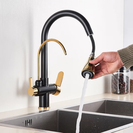 Τρίοδη Μπαταρία Κουζίνας Gold-Black Bonken HT-1664