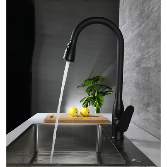 Μπαταρία Κουζίνας Μαυρη stainless steel με συρομενο ντουζ Bonken 9707