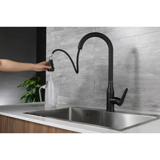 Μπαταρία Κουζίνας Μαυρη stainless steel με συρομενο ντουζ Bonken 9707