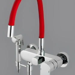 Επιτοίχια Βρύση Κουζίνας Σπαστή Chrome-Κόκκινο Σιλικόνης Bonken HT-1814