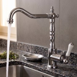 Μπαταρία Κουζίνας Chrome-Λευκό Brass Antique Retro Bonken HT-1687