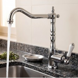 Μπαταρία Κουζίνας Chrome-Λευκό Brass Antique Retro Bonken HT-1687
