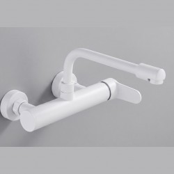 Επιτοίχια Βρύση Κουζίνας Λευκή Χαμηλή Full Brass Bonken HT-6126