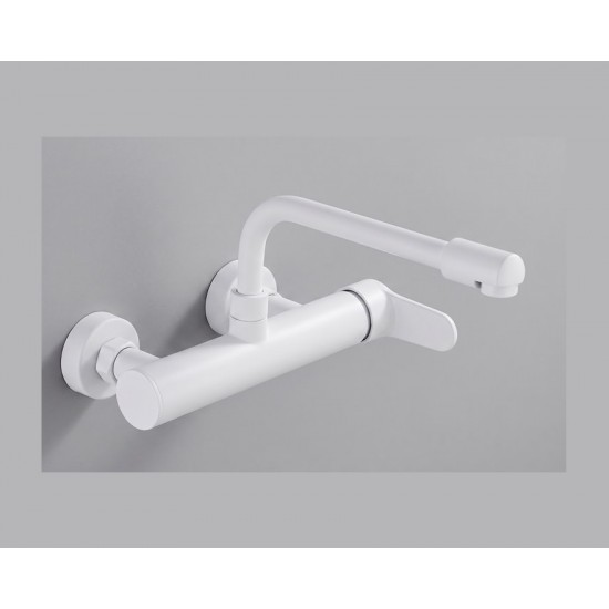 Επιτοίχια Βρύση Κουζίνας Λευκή Χαμηλή Full Brass Bonken HT-6126