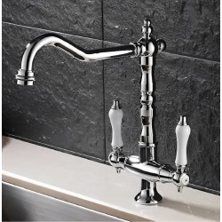 Μπαταρία Κουζίνας Chrome-Λευκό Antique Bonken HT-152