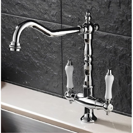 Μπαταρία Κουζίνας Chrome-Λευκό Antique Bonken HT-152