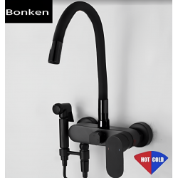 Βρυση Κουζίνας Τοιχου Σπαστη Μαύρη Brass Bonken HT-1789
