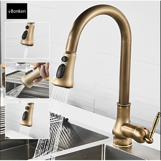 Μπαταρία Κουζίνας Συρομενο Ντους Bronze Bonken HT-1338