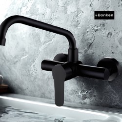 Επιτοίχια Μπαταρία Κουζίνας Χαμηλή Μαύρη Bonken HT-1638