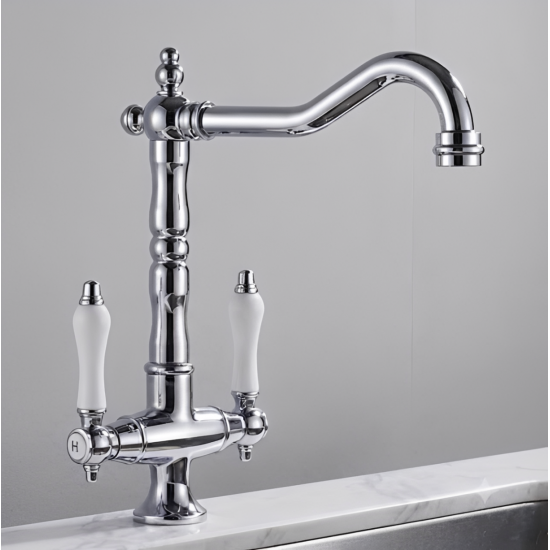 Μπαταρία Κουζίνας Chrome-Λευκό Antique Bonken HT-152