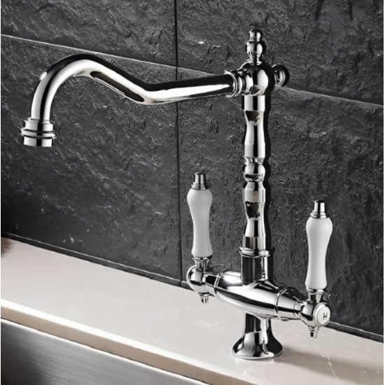 Μπαταρία Κουζίνας Chrome-Λευκό Antique Bonken HT-152