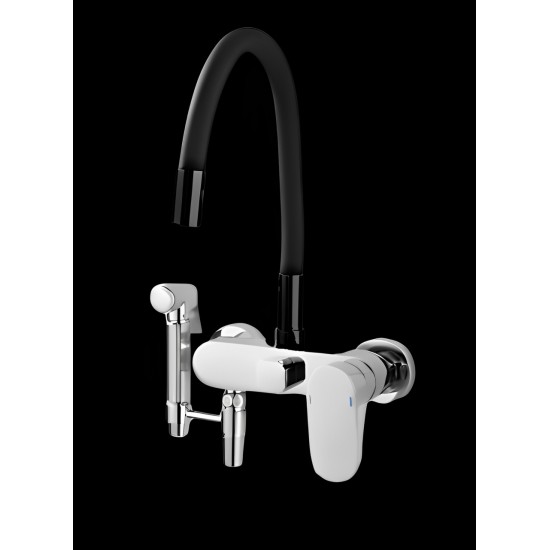 Επιτοίχια Βρύση Κουζίνας Σπαστή Chrome-Μαύρη Σιλικόνης Bonken HT-1811