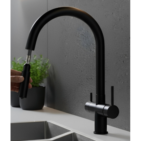 Τρίοδη Μπαταρία Κουζίνας Ντους Μαύρη Bonken ΗΤ-6911