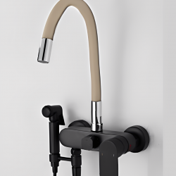 Επιτοίχια Βρύση Κουζίνας Σπαστή Μαύρο-Beige Bonken HT-1816