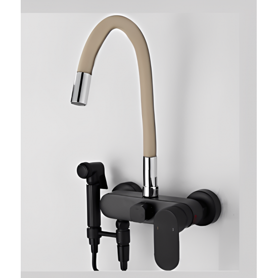 Επιτοίχια Βρύση Κουζίνας Σπαστή Μαύρο-Beige Bonken HT-1816