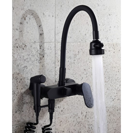 Επιτοίχια Μπαταρία Κουζίνας Σπαστή Μαύρη Ντουζ Bonken HT-1787