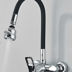 Επιτοίχια Μπαταρία Κουζίνας Σπαστή με Ντουζ Chrome-Μαύρη Bonken HT-8620