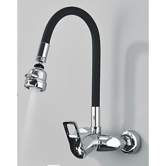 Επιτοίχια Μπαταρία Κουζίνας Σπαστή με Ντουζ Chrome-Μαύρη Bonken HT-8620