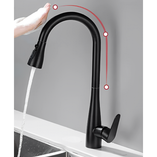 Μπαταρια Κουζινας Συρομενο Ντους Inox Μαυρο Bonken 9787