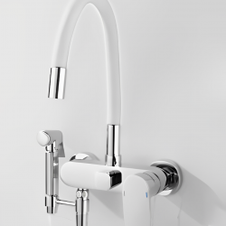 Επιτοίχια Βρύση Κουζίνας Σπαστή Chrome-Λευκό Σιλικόνης Bonken HT-1813