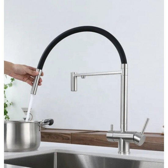 Τρίοδη Μπαταρία Κουζίνας Σπαστή Inox-Μαύρη Stocco ST-031501MN