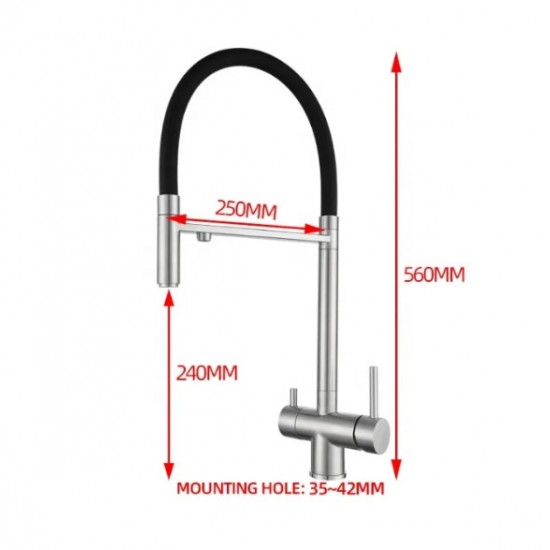 Τρίοδη Μπαταρία Κουζίνας Σπαστή Inox-Μαύρη Stocco ST-031501MN