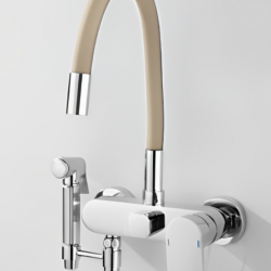 Επιτοίχια Βρύση Κουζίνας Σπαστή Chrome-Beige Σιλικόνης Bonken HT-1812