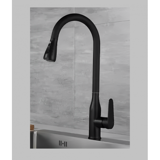 Μπαταρία Κουζίνας Μαυρη stainless steel με συρομενο ντουζ Bonken 9707