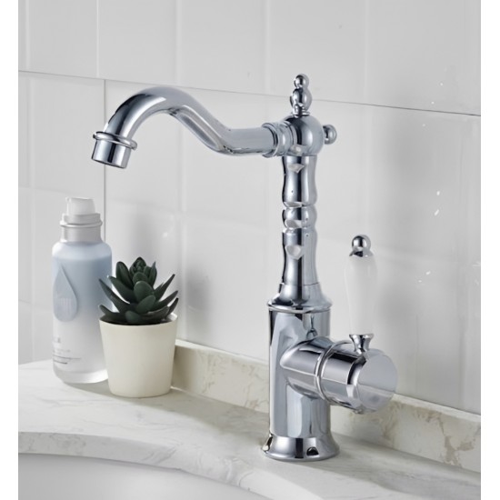 Μπαταρία Νιπτήρα Chrome-Λευκό Antique Retro Bonken HT-1510