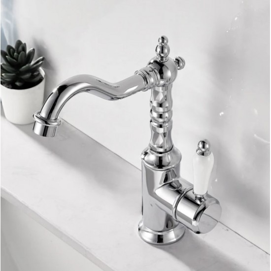Μπαταρία Νιπτήρα Chrome-Λευκό Antique Retro Bonken HT-1510
