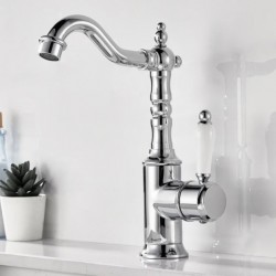 Μπαταρία Νιπτήρα Chrome-Λευκό Antique Retro Bonken HT-1510